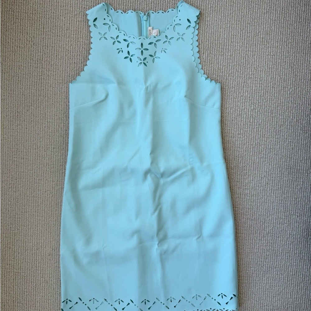 J.Crew Laser Cut Scalloped Sheath Dress Mint Blue Petite 2